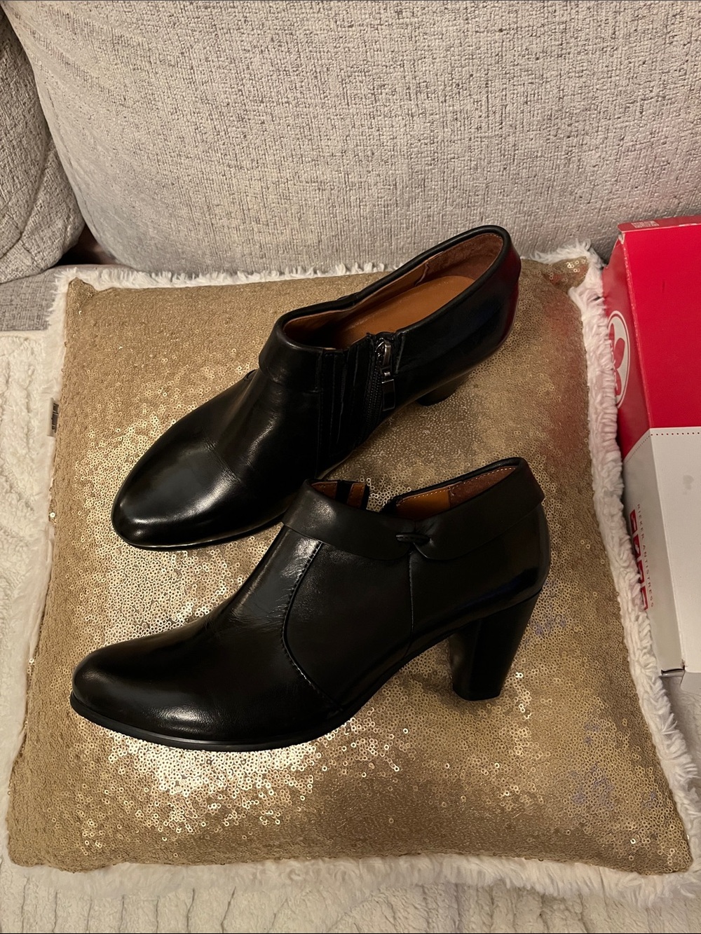 Spring Step Black Leather Heeled Ankle Boots